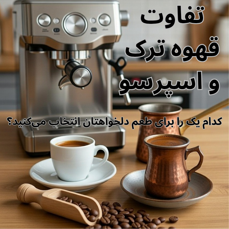 یک فنجان اسپرسو و یک فنجان قهوه ترک